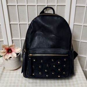 Black Faux Leather Backpack with Gold Zipper